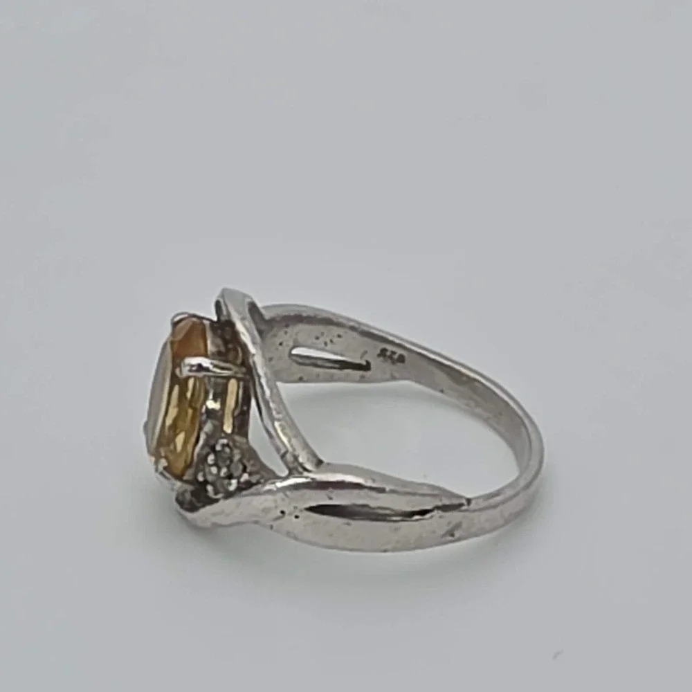 Vintage Citrine Ring Diamond Accents 925 Sterling Silver Size 5‎ FREE $HIPPING!!